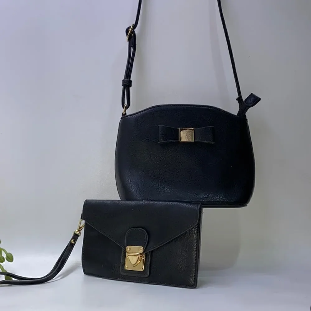NEW Fashion Bow Crossbody & Wristlet Black Medium